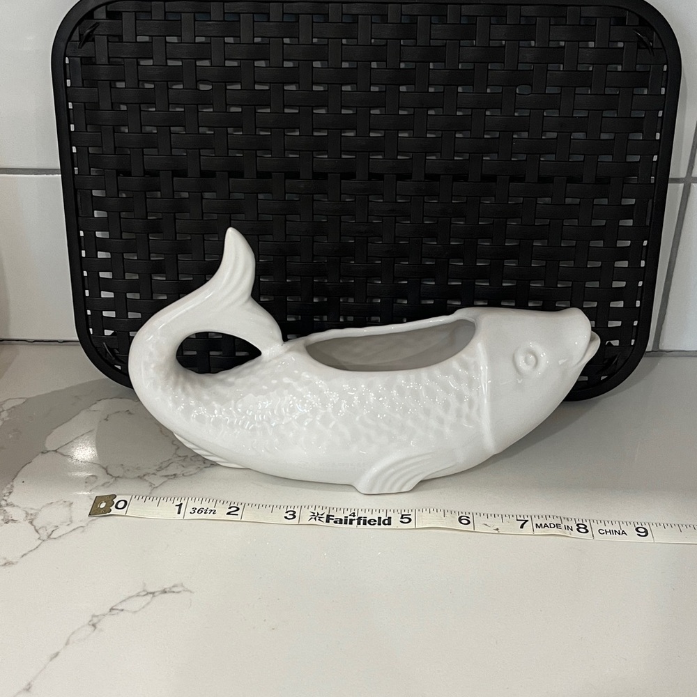 Dansk Stamped White Ceramic Koi Fish Sauce Gravy Boat, Made in Portugal Vintage